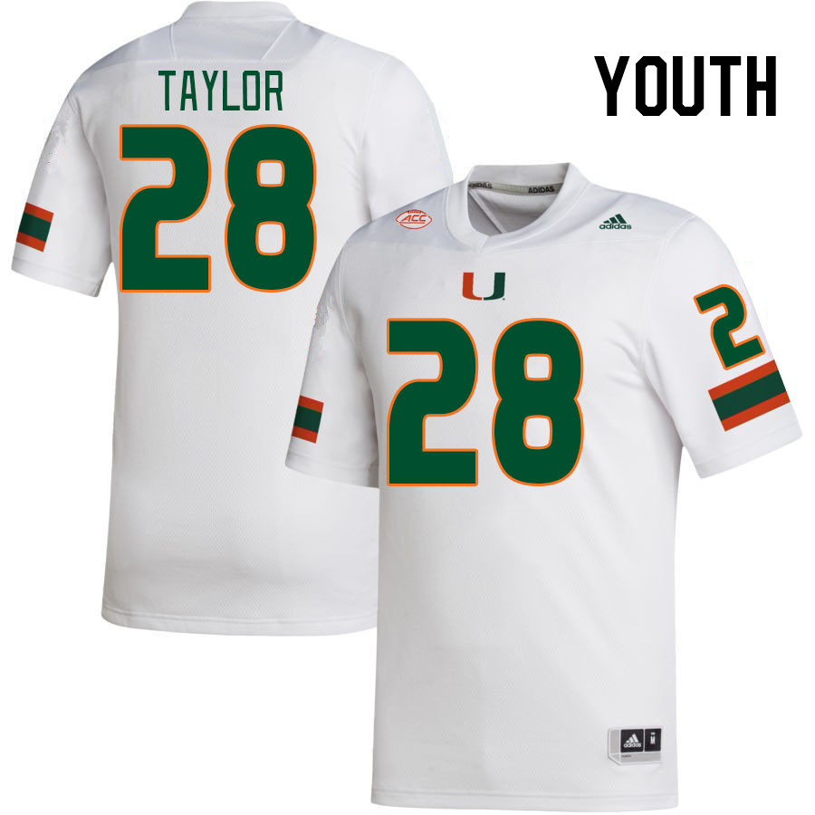 Youth #28 Isaiah Taylor Miami Hurricanes College Football Jerseys Stitched-White